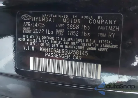 2016 Hyundai Veloster Turbo from USA, damaged, VIN KMHTC6AE9GU258145